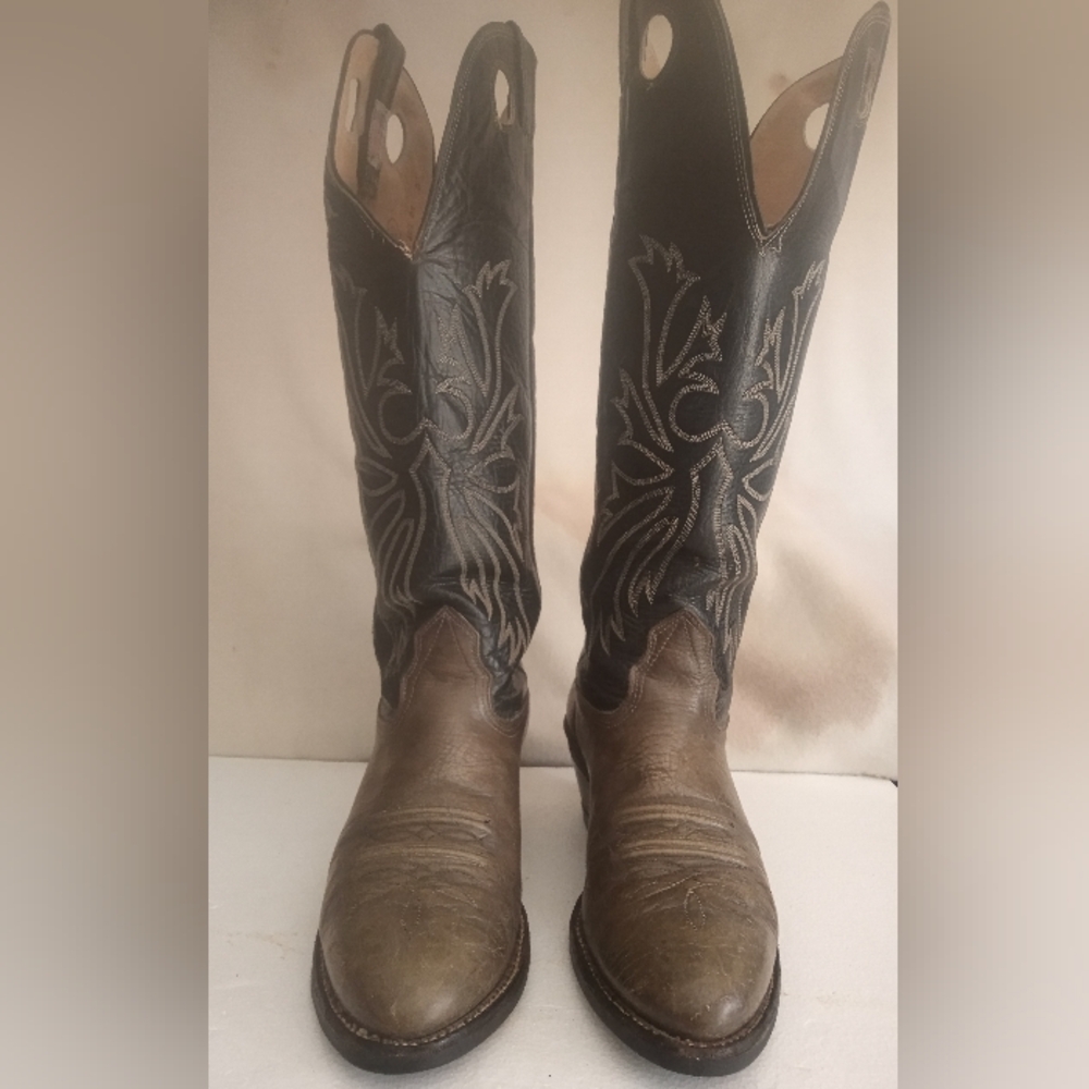 VTG Nocona Drover Boots Men's Size 8D Western Cowboy Green And Gray